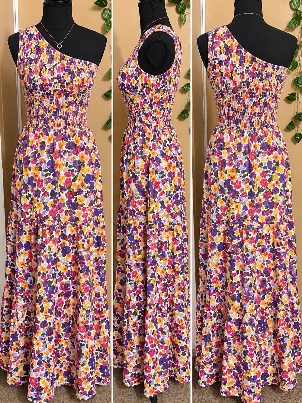 BTFBM Floral One Shoulder Maxi Dress Size S